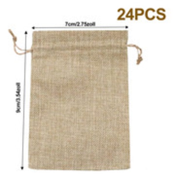 24-pack presentpåsar, jutepåsar, små 7 x 9 cm, säckvävspåsar, tygpåsar, små linnepåsar, jutepåsar för smycken, bröllop, julfest