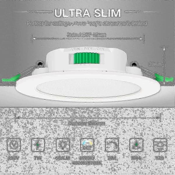 6 stk. 7W Hvid LED Downlight Indbyggede Loftslamper Slanke Spotlights