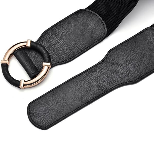 Elastisk taljebælte til kvinder med gyldent cirkelspænde, SORT black