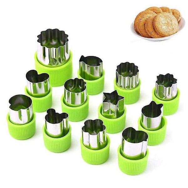 12 st Rostfria Barn DIY Bakverktyg Frukt Grönsaksskärare Former Kakstämpel Form Set