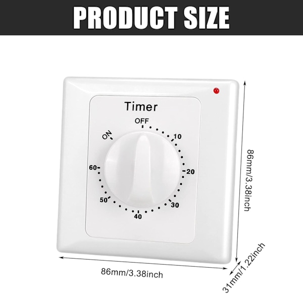 Countdown Timer Switch: 60 Minuters Timer Brytare, Vattentät, Ytmonterad Fläktbrytare för Badrum.