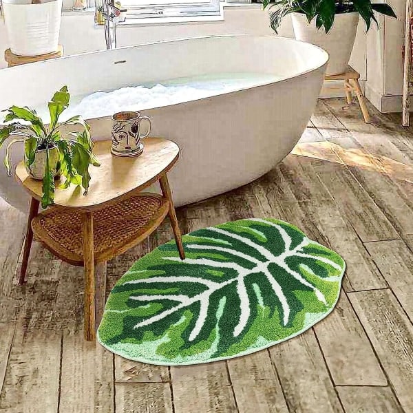 Badrumsmatta Grön Bohemian Badrumsmatta halkfri söt blad Liten badrumsmatta Mjuk absorberande tvättbar matta för 43,18 cm x 60,96 cm
