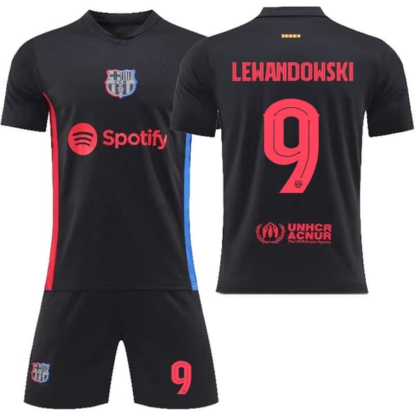 2425 Barcelonan vierasmusta pelipaita setti - Lewandowski XS(160-165cm)