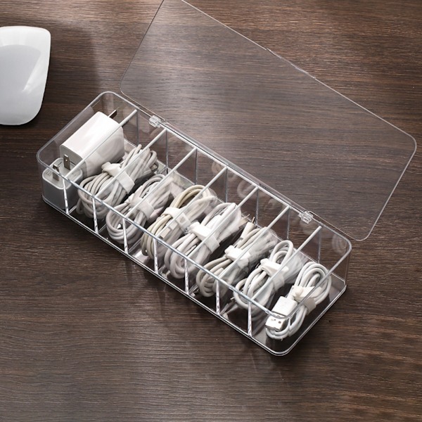 (Specialtilbud) 8 Rum Klar Plastik Kabel Opbevaringsboks Data Kabel Opbevaringsbeholder Spar Plads Kabelstyringsboks