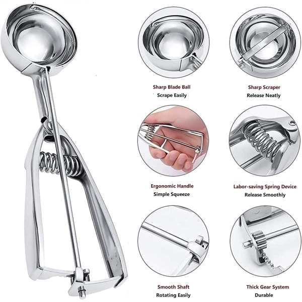 Glasskopa, 3-pak Cookie Scoop Set, Rustfrit Stål Is CDQ