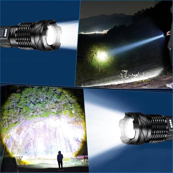 LED Flashlight 20000 Lumen, Rechargeable Emergency Light with 6 Light Modes & Clip for Camping/Emergencies
