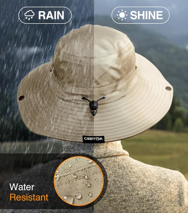 Fiskerhat UPF 50+, Herre Bucket Hat med UV-beskyttelse til Vandring Strandhatte (Khaki)
