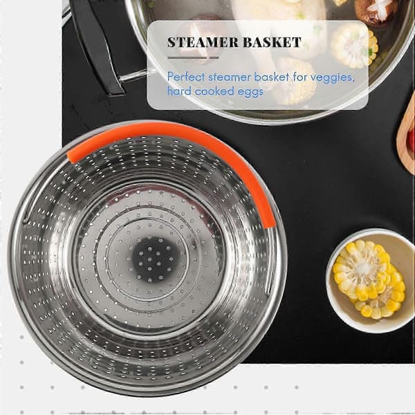 Dampkoger i rustfrit stål til trykkogere med silikonehåndtag, robust dampkoger g20242055470 silver