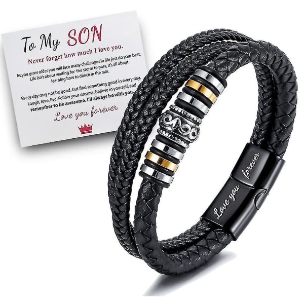 Trendigt justerbart armband för män med texten \"Älskar dig för alltid, min son\" svart