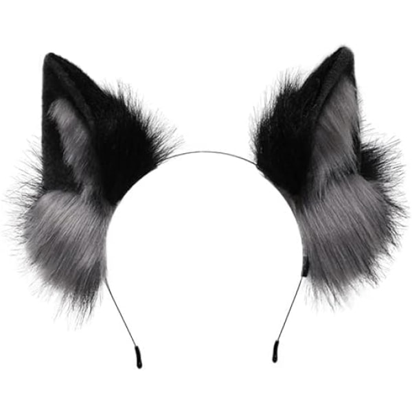 Pelsræv Ulv Kat Øre Pandebånd Dyr Cosplay Hårbøjle Fest Kostume Hovedbeklædning Maskerade Hår Tilbehør, Sort Grå
