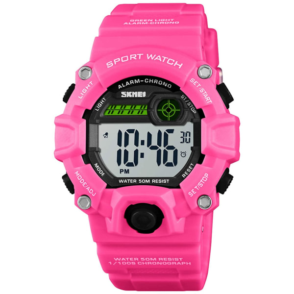 LED watch vattentät digital med watch (rosa röd)