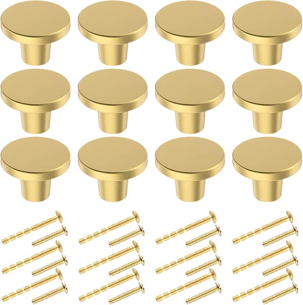 (12, Guld) Dørknapper, Runde Messingknapper til Skabe, 20×25mm Vintage Guld Møbelhåndtag til Kommode, Garderobe, Møbler