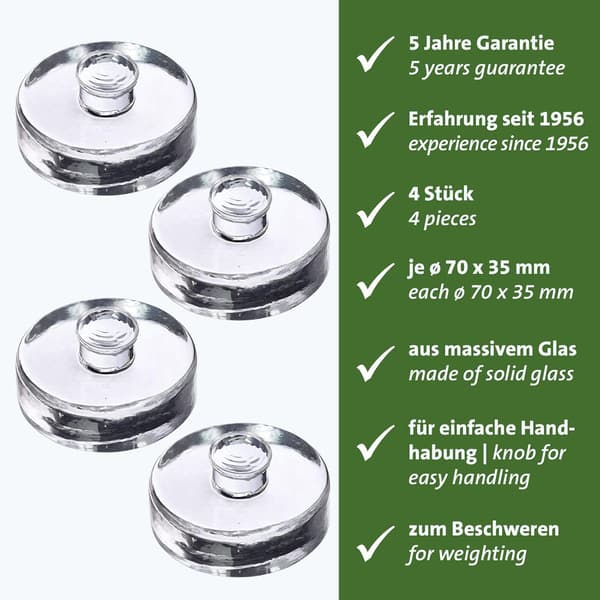 Fermenteringsvikt - glasviktset med 4 vikter för fermentering, fermenteringstillbehör - glas, Ø 7 cm, 4 st.