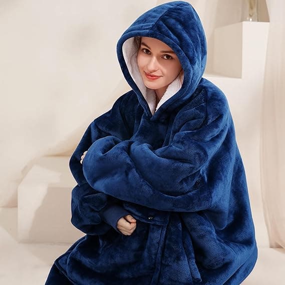 Hettegenser - Teppe - Teppegenser - Oversized - Kreativ Hettegenser - Mørkeblå Dark Blue