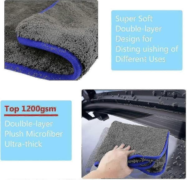 3 st Mikrofiber Bilrengöringsdukar - 1200gsm Biltvättshanddukar