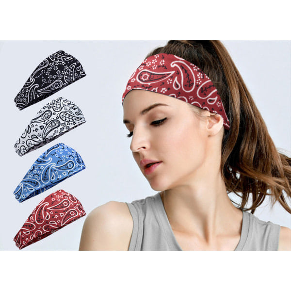 Hårband Kvinna Bred Elastisk Mjuk 4-pack, Pannband Tryckt