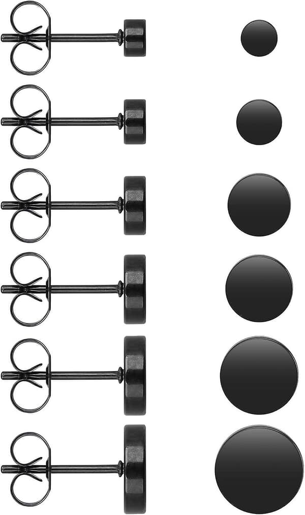 Par Sorte Rustfrit Stål Øreringe Unisex Runde Øreringe med Flad Top Øreringe til Mænd Kvinder Øreringe (3 Mm - 8 Mm), Rustfrit Stål