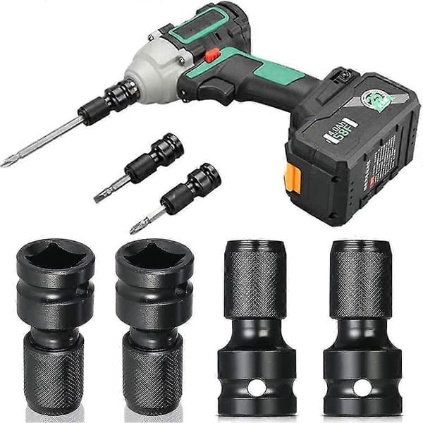 4 stk. Impact Adapter 1/2 Firkantfeste Til 1/4 Sekskantskaft Hylseadapter