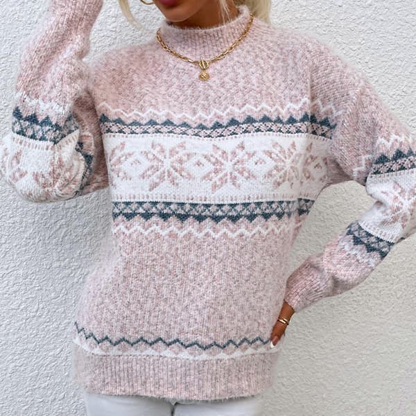 Dam Pullover Tröja Jultröja Varm Pullover Tröjor Jumper Jul Turtleneck Tröja Rosa X Pink L