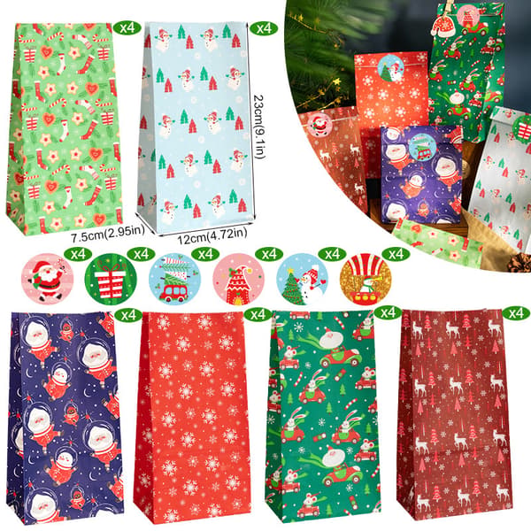 Julklappspåsar med 24 set juldekaler Adventskalender Godispåsar - MC2-151