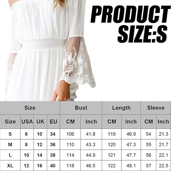 Kvinnor Maxi Lång Klänning Off Shoulder Spets Flare Ärm Elegant Festklänning Boho Klänning Vit/Svart