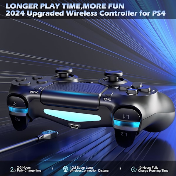 Trådløse Controllere 2-pak til PS4/Slim/Pro, Controllere til PlayStation 4 med Dobbelt Vibration/3,5 mm Lyd/Opladningsport og 2 stk. Kabler sort black
