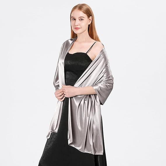 Satinsjal til Kvinder Bryllupssjal Passer til Aftenkjole Elegant Chic Sjal Passer til Black