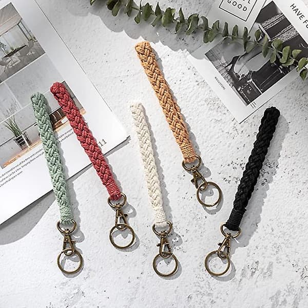 (Specialtilbud) 2-pak brune nøgleringe macramé armbånd snor dame snor kort boho snor