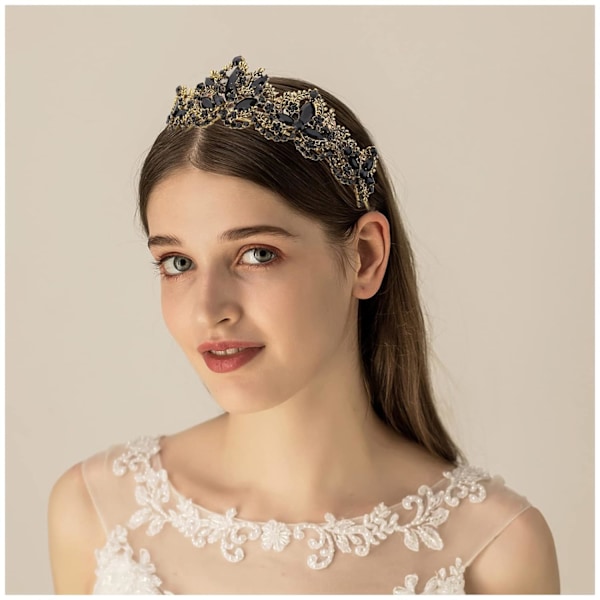 Black Tiara for Women Gold Crown for Girls Wedding Princess