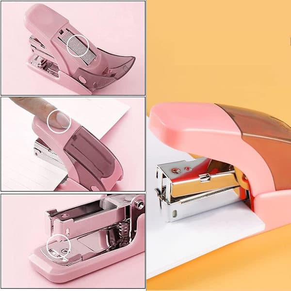 Multifunksjonell stiftemaskin Mini stiftemaskiner med oppbevaringsrom Stor kapasitet Stiftemaskin Rosa Stiftemaskin for kontor skole