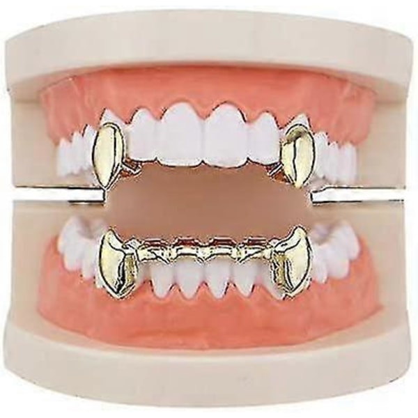 18k Gullbelagte Grillz Vampyr Dracula Tenner Grillz 2stk Enkle Hoggtenner Og 6 Nedre Grillz Sett