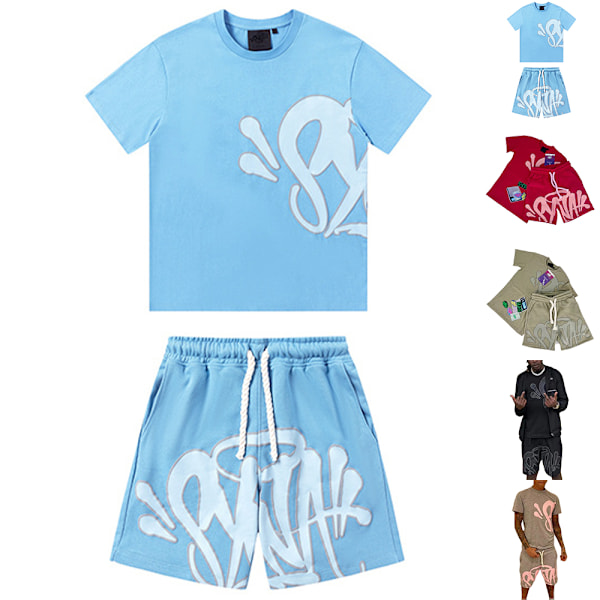 Påskrea! Syna World Herr Tracksuit Sportset 2-pack T-shirt Shorts Casual Toppar Byxor Trendiga Träningsset B B B B L