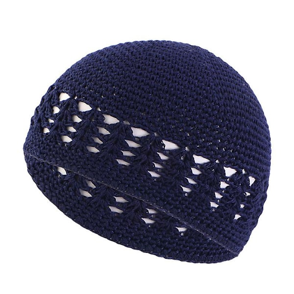 Enkel Enfärgad Handgjord Virkad Mössa För Kvinnor Män Vinter Håll Varma Stickade Mössor Navy blue
