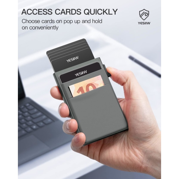 Pop up kreditkortshållare för män med pengaficka Minimalistisk visitkortsplånbok RFID-blockerande tunn aluminium metall case för kort och nej Grey