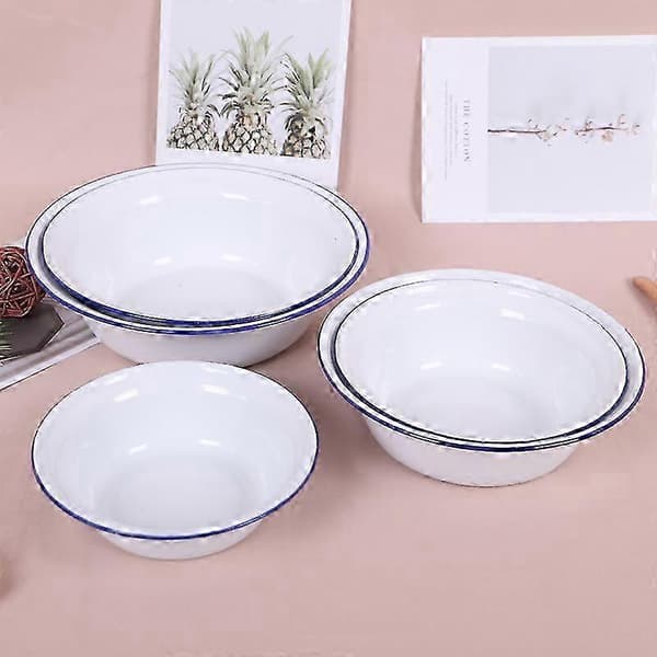 Retro Emalj Blandskål Kök Soppa Sallad Serveringsskål - Vit