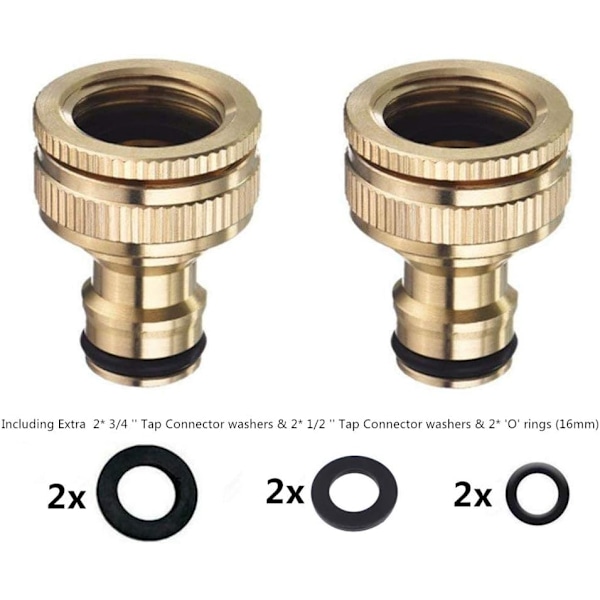 (Specialerbjudanden) Mässing 3/4'' och 1/2'' BSP 2i1 Skruv-i Vattenkran Nosflöde Krananslutning Gängad Kranadapter 2-pack