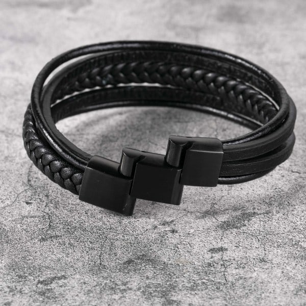 Herrarmband i rostfritt stål äkta läderarmband flätat med spänne