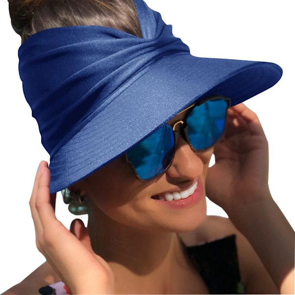Dam solskyddskeps med bred brätte, UPF 50+ UV-skydd, sommar topless strandhatt, hopfällbar, snabbtorkande solskydd, strand sportkeps, marinblå navy blue