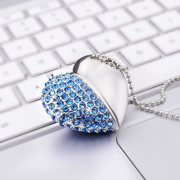 IC Hjerteformet USB-minnepinne (32GB blått diamant hjerte)