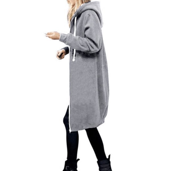 Damjacka med dragkedja framtill i fleece, lång huvtröja i plusstorlek Svart 3XL