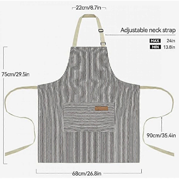 2-pack Kitchen Aprons, Adjustable Soft Chef Apron with 2 Pockets for Men Women (Black/Brown Striped)