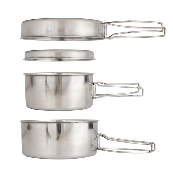 4 st Rostfria Kastruller/Stekpanna/Lock för Utomhuscamping Matlagning