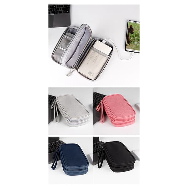 Cable Bag Travel Portable Storage Data Cable Organizer Headphones Grey Gray Gray L