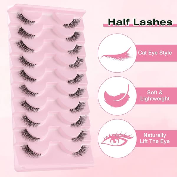 False Eyelashes Clear Band Half Lashes Natural Look 10 Pairs Cat Eye Thin Corner Lashes