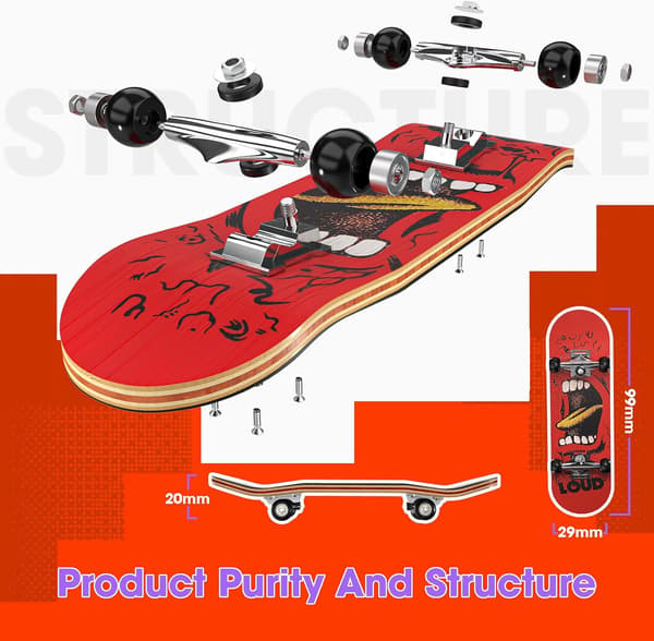 Ny Professionell Fingerbräda Skateboard, Trä Däck Kullager Hjul Leksak Present (8020-4)