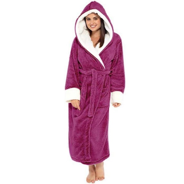 (Erikoiskampanja) Hupullinen Sherpa-fleece aamutakki Pitkä Pehmoinen Pehmeä Kylpytakki Ruusunpunainen Rose Red S Rose Red