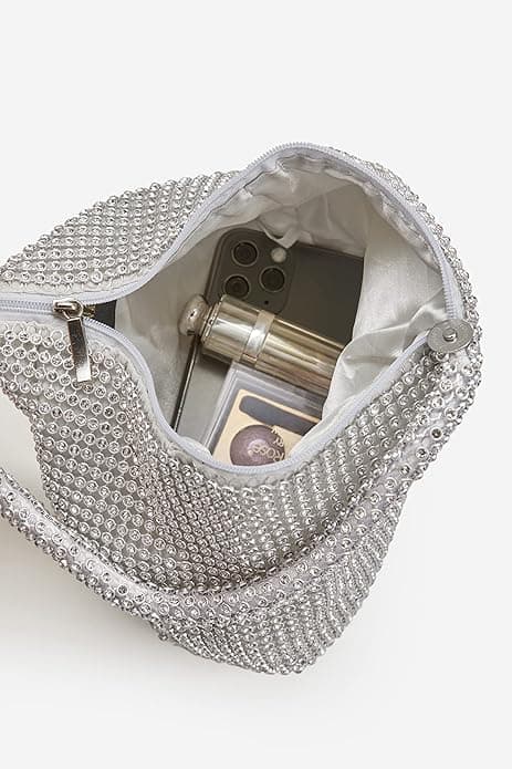 Bröllopsväska med strass, silver, stor, delikat cocktailclutch