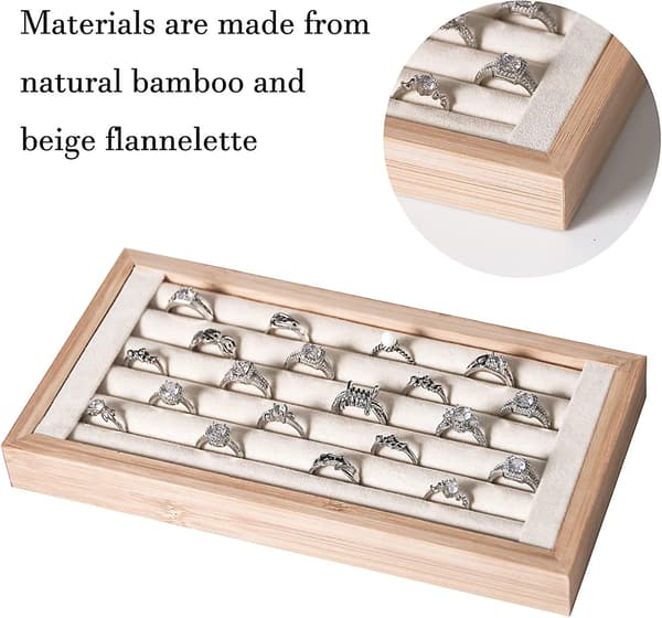 Bamburing Displaybricka for salg, ringholder stativ for utstilling, liten smykkeorganisator (beige)
