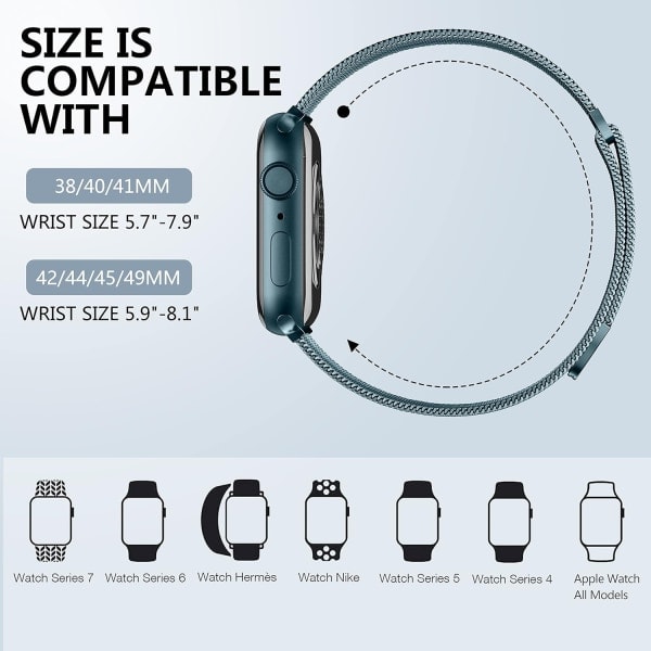 Metallinen Apple Watch -ranneke 40 mm 38 mm 41 mm Vaaleansininen - WELLNGS Light Blue 42/44/45/49mm