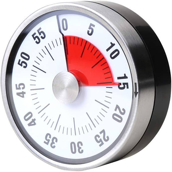 Hvit Visuell Timer. Kan telle opptil 60 minutter RUSTFRITT STÅL